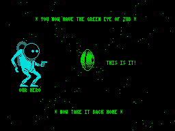 Zub (ZX Spectrum) screenshot: I now have The Green Eye of Zub! Why is it needed? I don't know. I take it home.