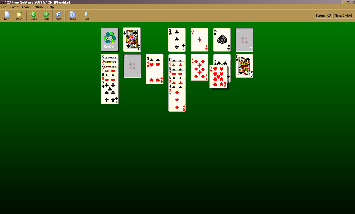 123 Free Solitaire (Windows) screenshot: "Klondike"