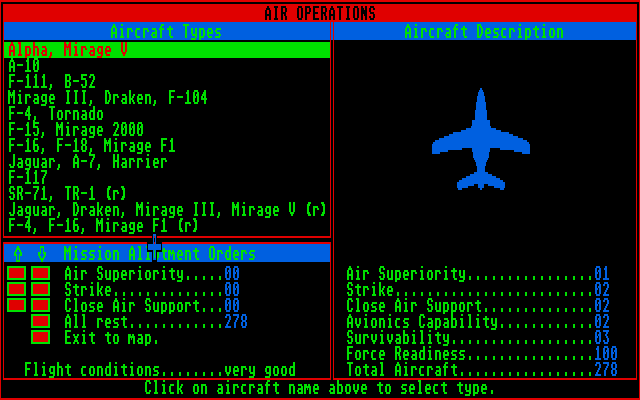 Red Lightning (Atari ST) screenshot: Tell me about my air force...