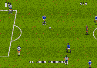 World Trophy Soccer (Genesis) screenshot: Is this name a pun on the Mastertronic game 'Anfractious'?