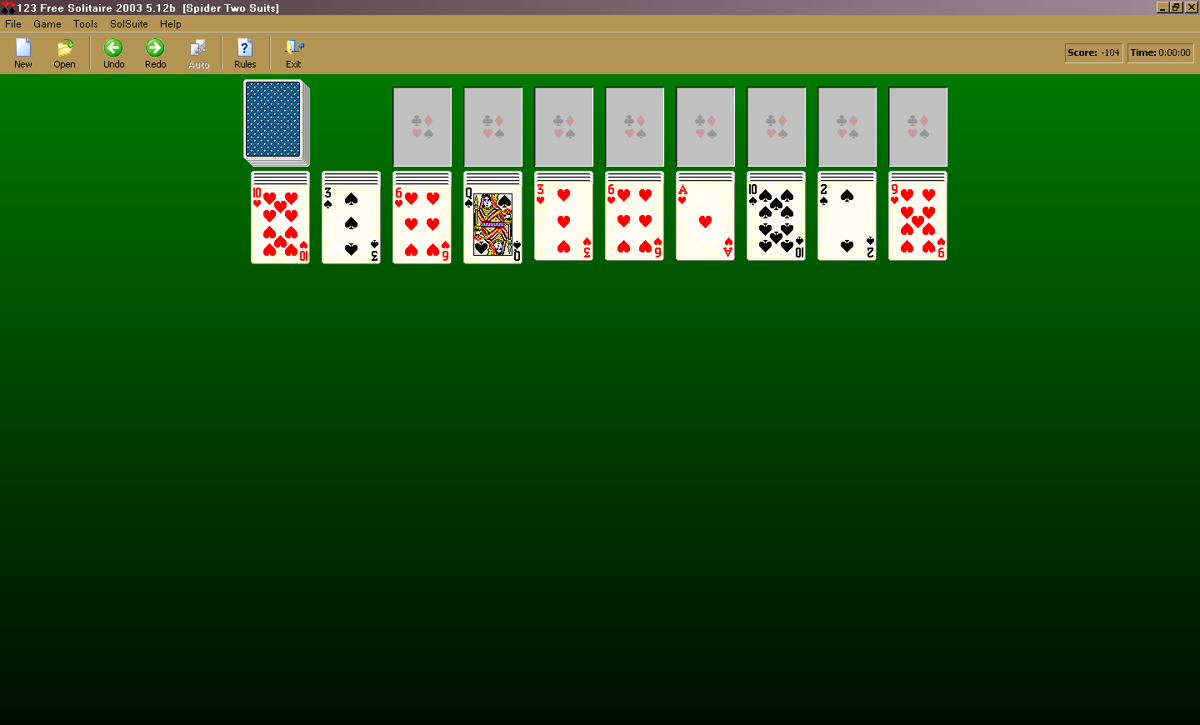 123 Free Solitaire (Windows) screenshot: "Spider Two Suits"