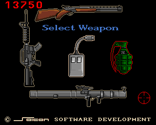 Take 'Em Out (Amiga) screenshot: Weapon selection