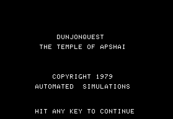 Dunjonquest: Temple of Apshai (Apple II) screenshot: Title screen