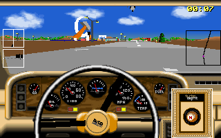 Car and Driver (DOS) screenshot: The cockpit of the Lotus Esprit Turbo on EA Speedway