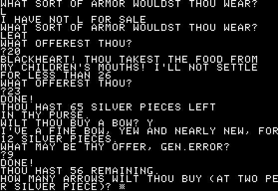 Dunjonquest: Temple of Apshai (Apple II) screenshot: ..., and other stuff.