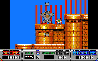 Bionic Commando (Amiga) screenshot: Donkey Kong-inspired enemy