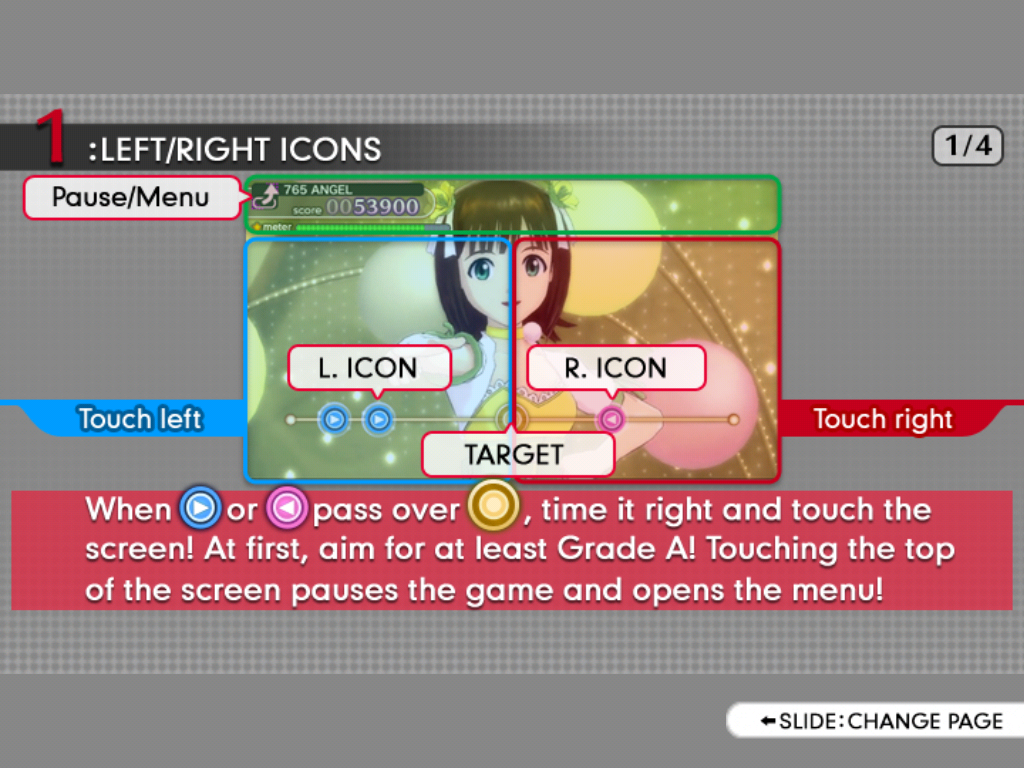 The iDOLM@STER: Shiny Festa - Harmonic Score (iPad) screenshot: Instructions.