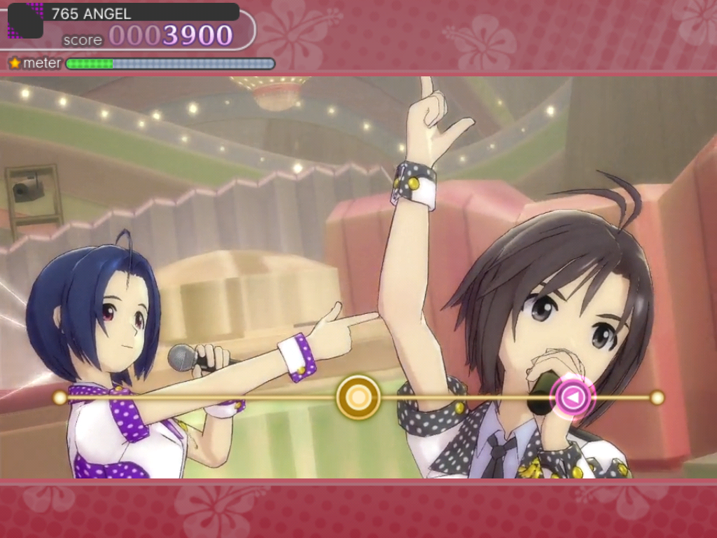The iDOLM@STER: Shiny Festa - Harmonic Score (iPad) screenshot: Azusa and Makoto performing.