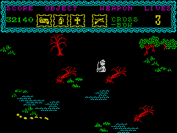 The Curse of Sherwood (ZX Spectrum) screenshot: One misstep means death.