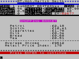 Great Britain Limited (ZX Spectrum) screenshot: We've got an inflation problem here