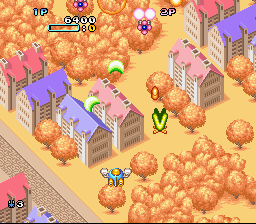 Pop'n Twinbee (SNES) screenshot: My ability to shoot has upgraded.