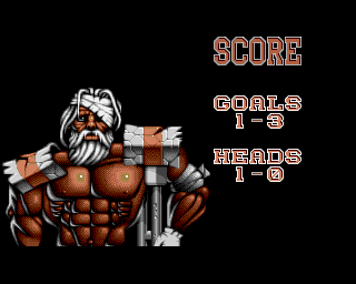 Brutal Sports Football (Amiga) screenshot: Match stats screen (AGA version)