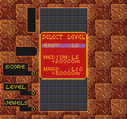 Columns (TurboGrafx-16) screenshot: Select level