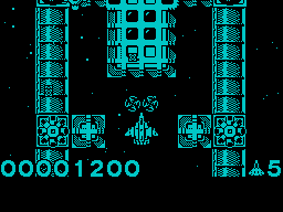 Hades Nebula (ZX Spectrum) screenshot: Two swastikas in front of the ship there is a one-time protection from shot in front.