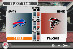 Madden NFL 07 (Game Boy Advance) screenshot: Team selection.