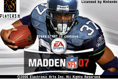 Madden NFL 07 (Game Boy Advance) screenshot: Title screen