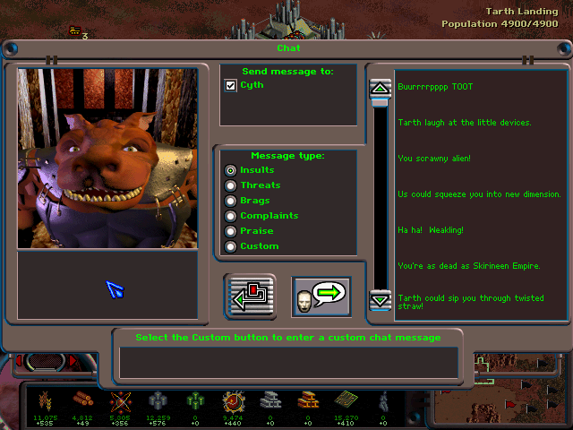 Deadlock II: Shrine Wars (Windows) screenshot: Send messages to other colonies with this window.