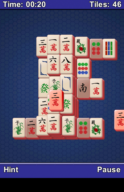 Mahjong (Android) screenshot: The tiles fly off the screen when matched. (Time Attack mode)