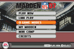 Madden NFL 07 (Game Boy Advance) screenshot: Menu screen.