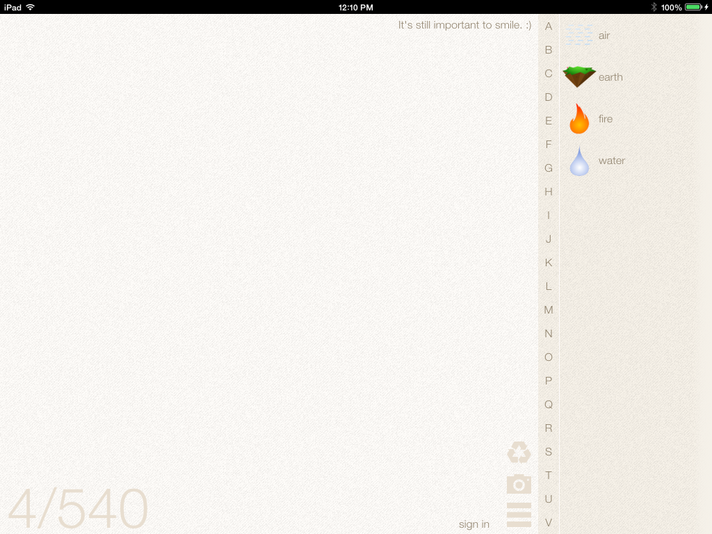 Little Alchemy (iPad) screenshot: Starting screen