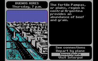 Where in the World Is Carmen Sandiego? (DOS) screenshot: Buenos Aires main screen
