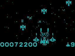 Hades Nebula (ZX Spectrum) screenshot: Now the ship fully armed.