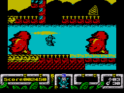 DJ Puff (ZX Spectrum) screenshot: These Easter Island heads appear on lots of games