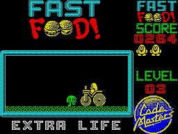Fast Food (ZX Spectrum) screenshot: You get an extra life after 3 levels and it plays a funny animation