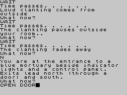 Snowball (ZX Spectrum) screenshot: A few wait instructions make the situation safe