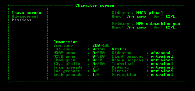 Aliens: Roguelike (Windows) screenshot: The character screen