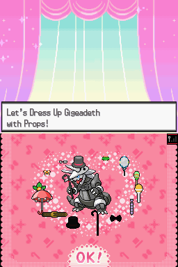 Pokémon Black Version (Nintendo DS) screenshot: Time to play dress-up! Our Aggron is a dapper fellow.