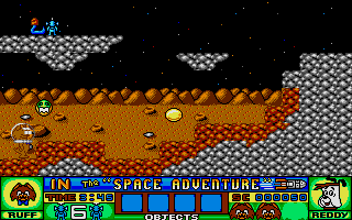 Ruff and Reddy in the Space Adventure (Atari ST) screenshot: The higher ledges come into play here