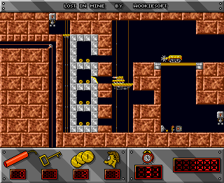 Lost in Mine (Amiga) screenshot: The tank destroys the solid wall.