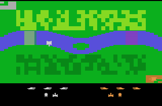 Combat Two (Atari 2600) screenshot: I can shoot the trees or just drive under them.