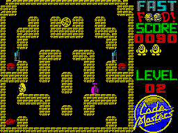 Fast Food (ZX Spectrum) screenshot: Level 2 is more of the same