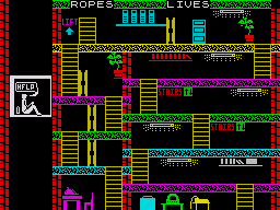 Plummet (ZX Spectrum) screenshot: If you fail the boss plummets to his death
