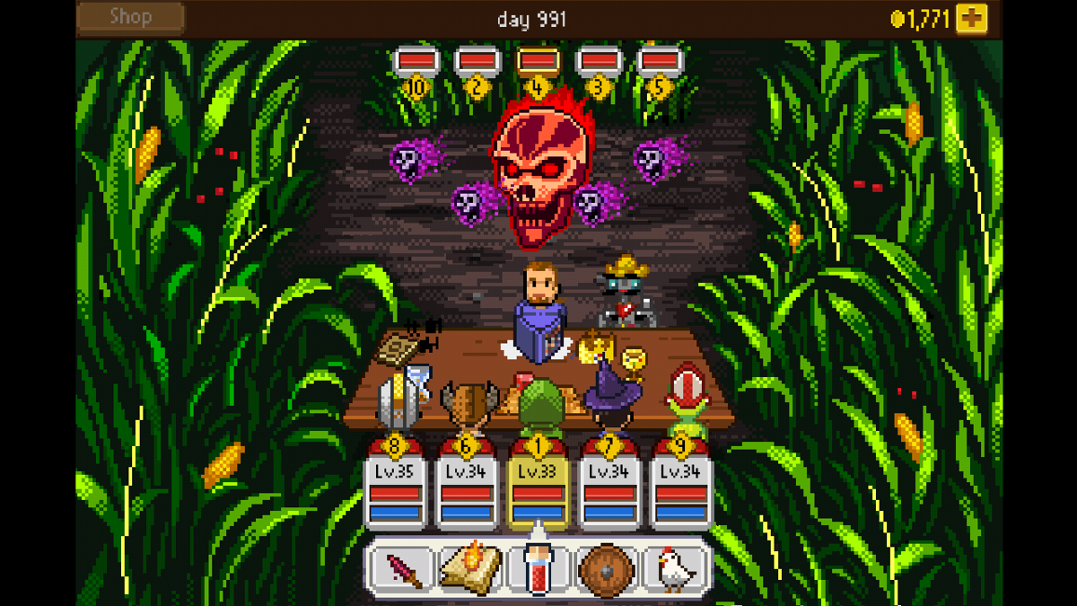 Knights of Pen & Paper + 1 Edition (Android) screenshot: Demon skull in the cornfield maze (Haunted Fall)