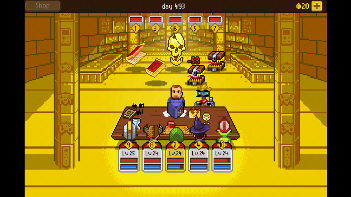 Knights of Pen & Paper + 1 Edition (Android) screenshot: Fighting elite skull in a temple