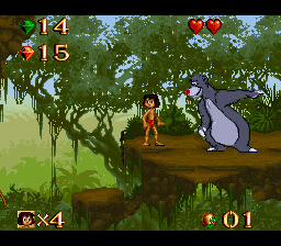 Disney's The Jungle Book (SNES) screenshot: At the end of each level, you meet Baloo.