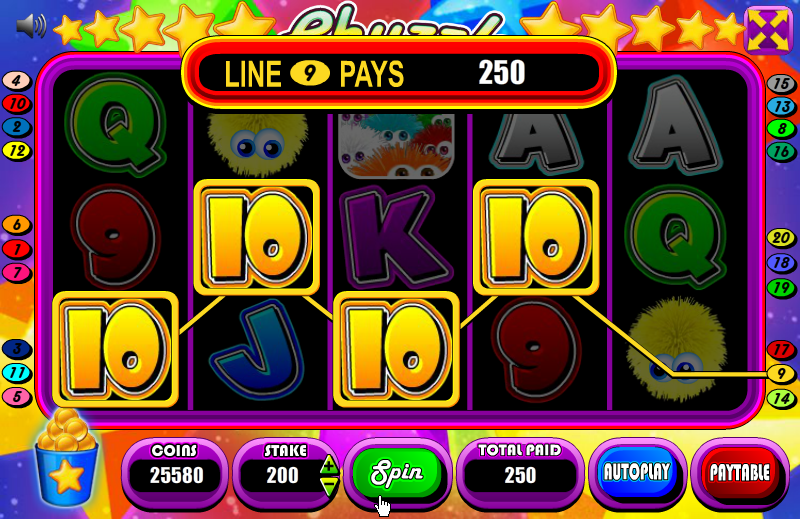 Chuzzle: Slots (Browser) screenshot: Four tens in a row.