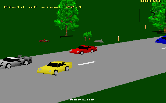 Car and Driver (DOS) screenshot: Arkansas 7 - replay - starting line