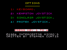 Plummet (ZX Spectrum) screenshot: Options