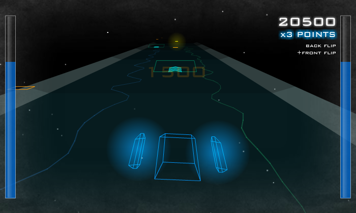 Vector Stunt (Browser) screenshot: Approaching a blue jump pad.