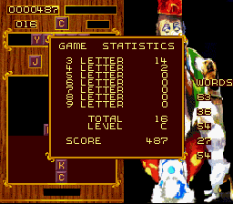 Wordtris (SNES) screenshot: Overall game stats