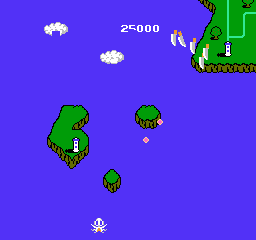 TwinBee (NES) screenshot: Shot down over stage 2