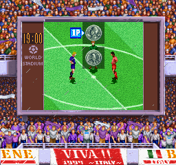 International Superstar Soccer Deluxe (PlayStation) screenshot: It's Heads or Tails time!