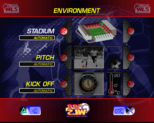 World League Soccer '98 (PlayStation) screenshot: The Game Environment settings