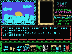 Post Mortem (MSX) screenshot: "You are in the celestial plains..."