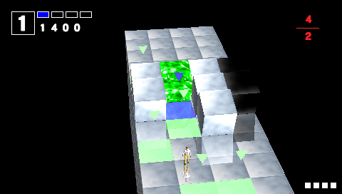 I.Q Mania (PSP) screenshot: Game play – you need to “destroy” white and green blocks with only a few moves.