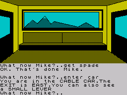 Spy-Trek Adventure (ZX Spectrum) screenshot: Inside a cable car